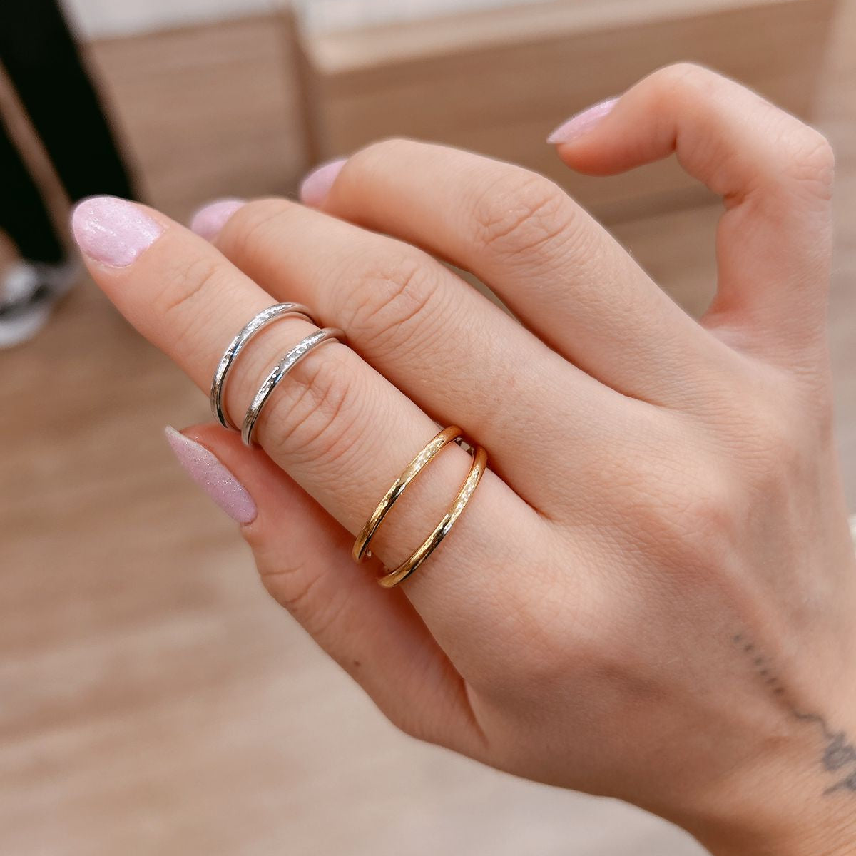 White Rhodium Plated Double Ring