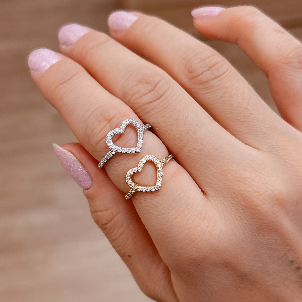 White Rhodium Plated Studded Zirconia Heart Ring