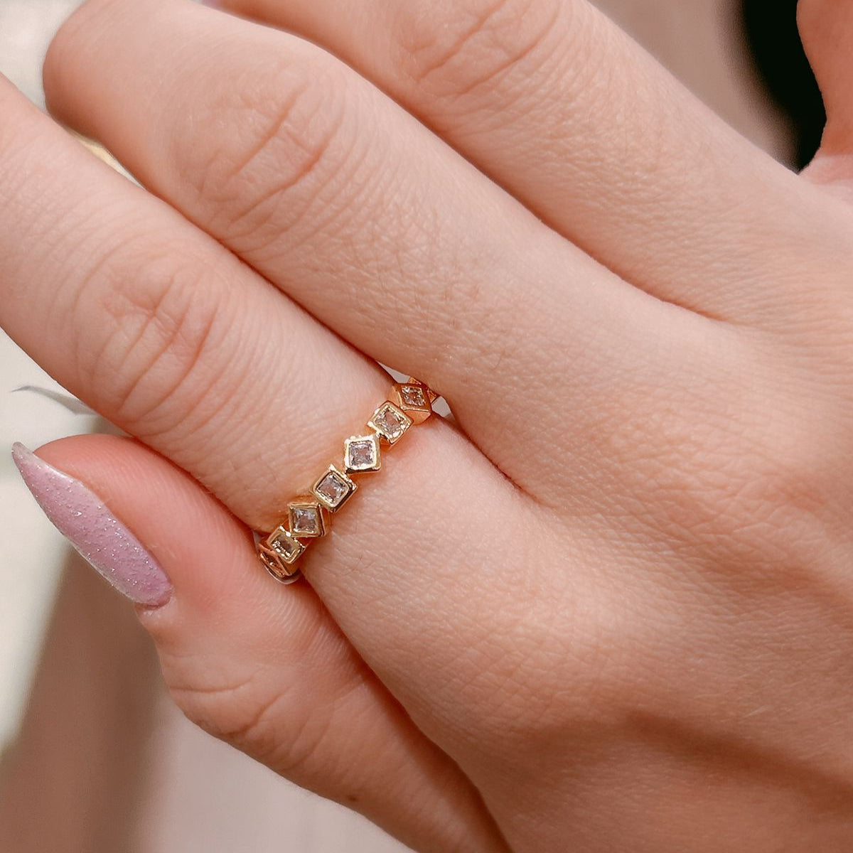 18K Gold Plated Adjustable Delicate Square Zirconias Ring
