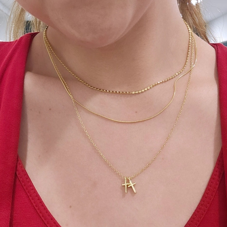18K Gold Plated Small Double Cross Necklace