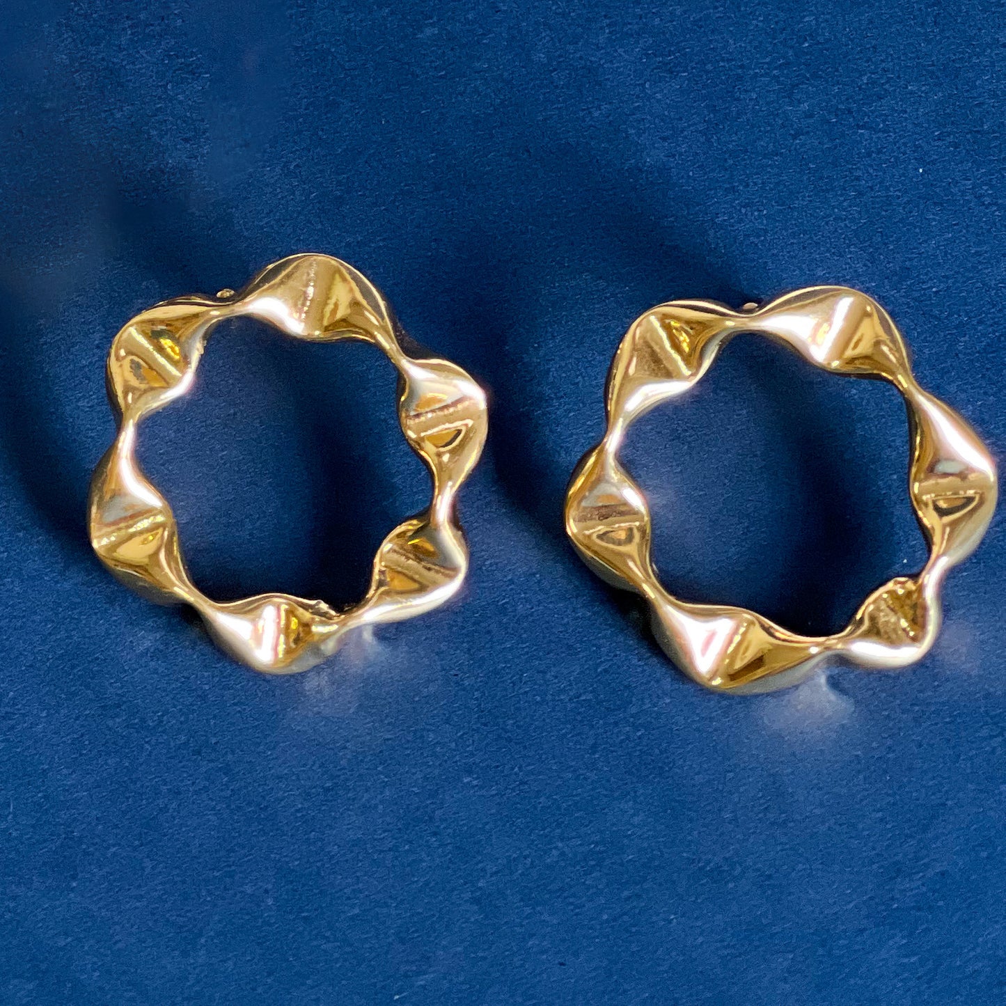18K Gold Plated Smashed Hoops Stud Earrings