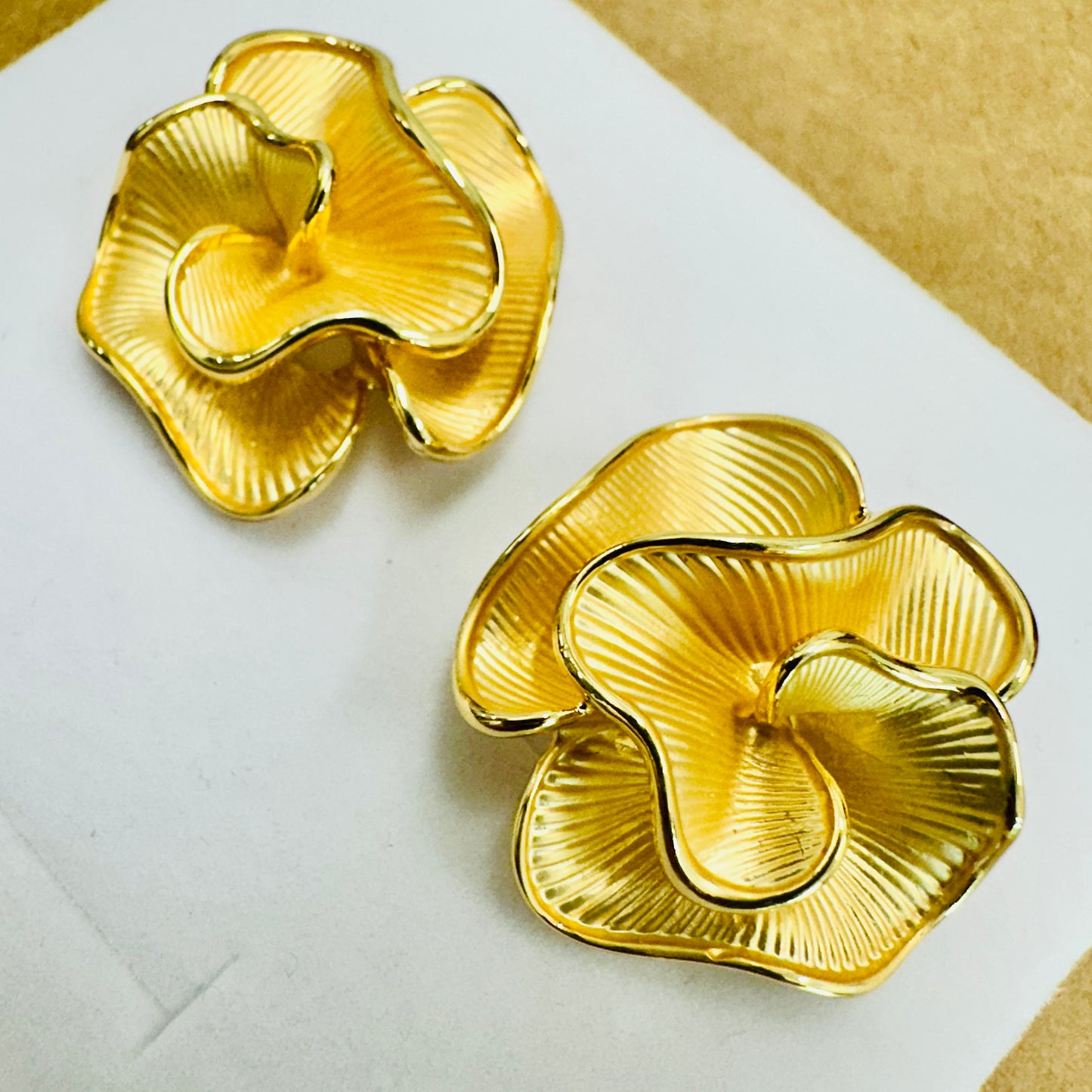 18K Gold Plated Brushed Flower Earrings