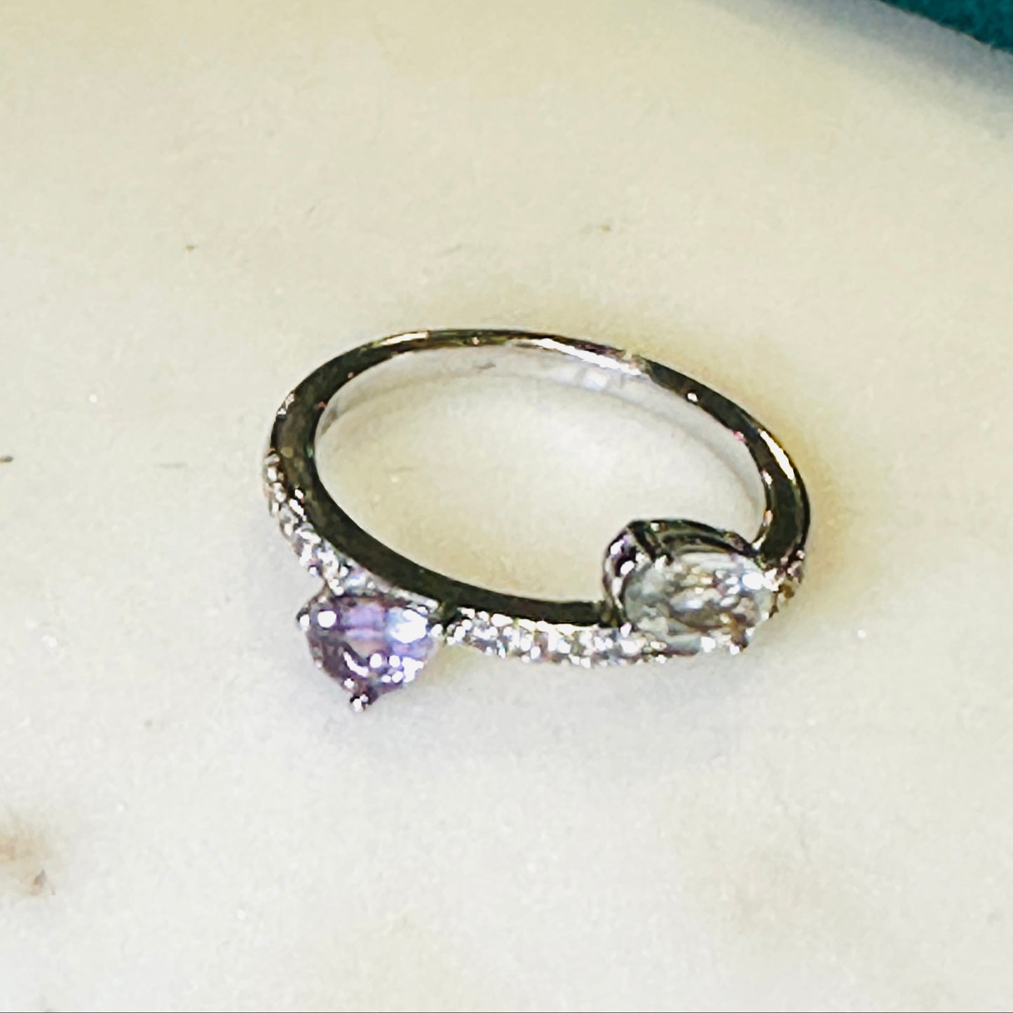 Pink Amethyst, Green Amethyst and White Topaz Studded on Rhodium-finished 925 Sterling Silver Ring