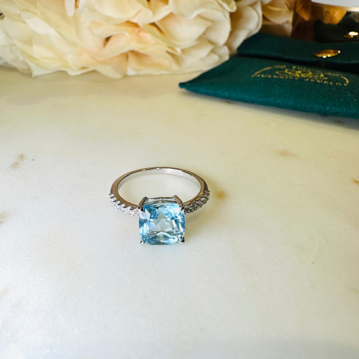 Sky Blue Topaz and White Topaz Studded on Rhodium-finished 925 Sterling Silver Ring