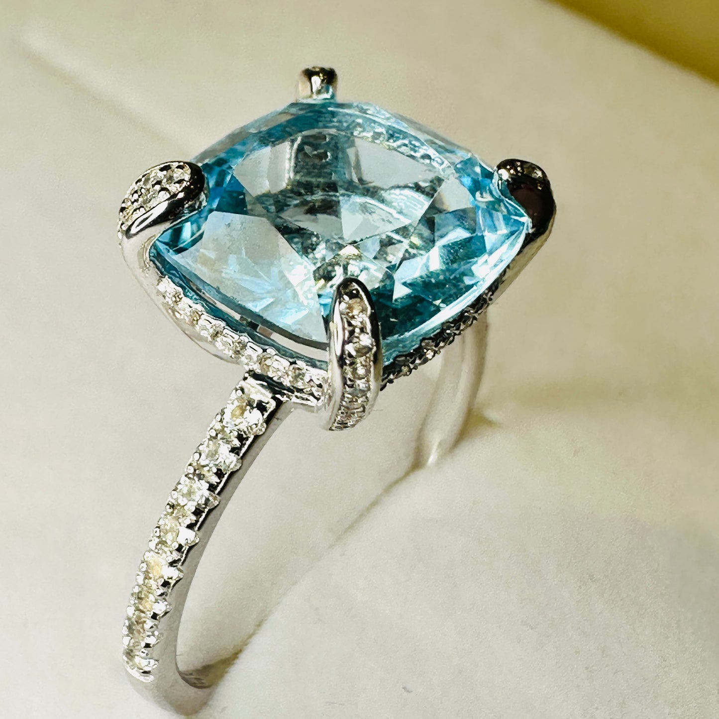 Sky Blue Topaz and White Topaz Studded on Rhodium-finished 925 Sterling Silver Ring