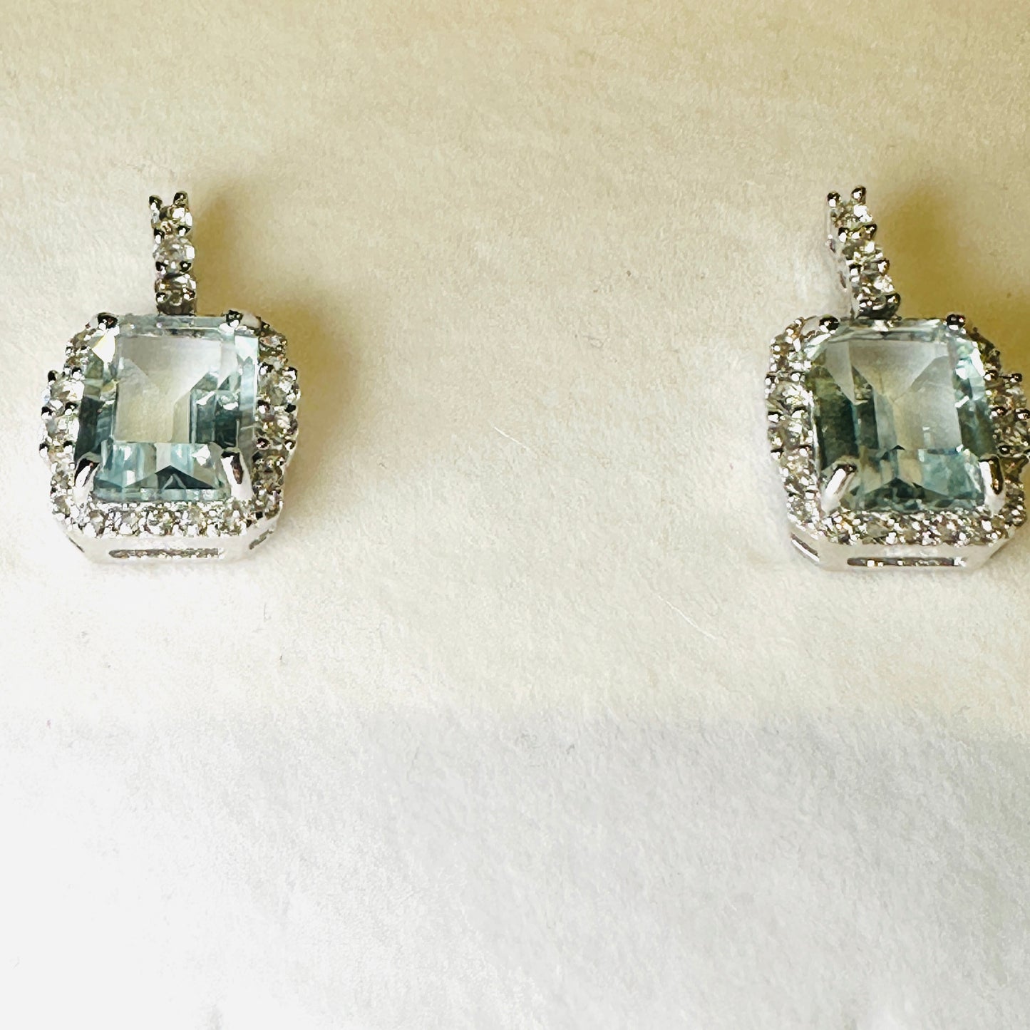 Green Amethyst, White Topaz Studded on Rhodium-finished 925 Sterling Silver Earring