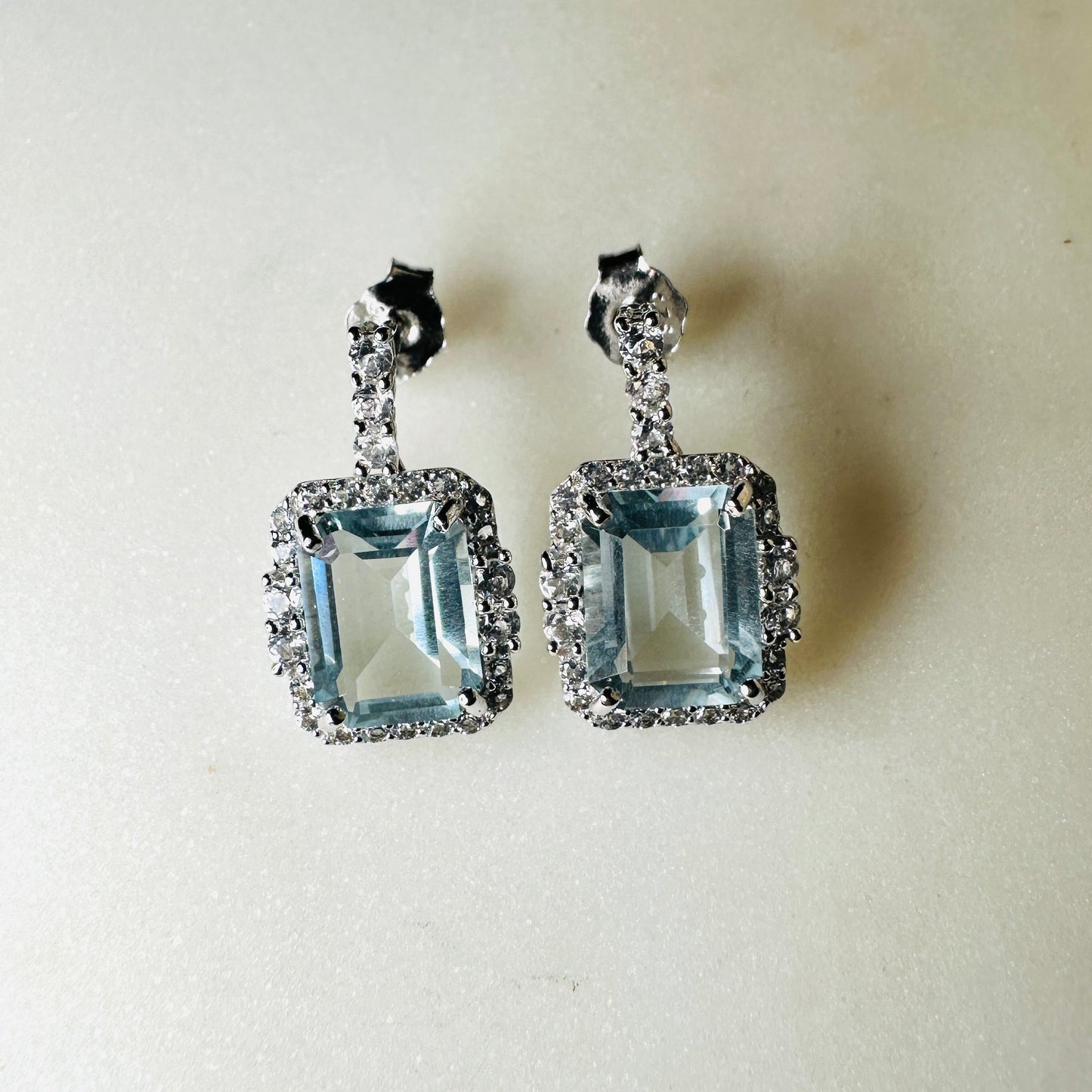 Green Amethyst, White Topaz Studded on Rhodium-finished 925 Sterling Silver Earring