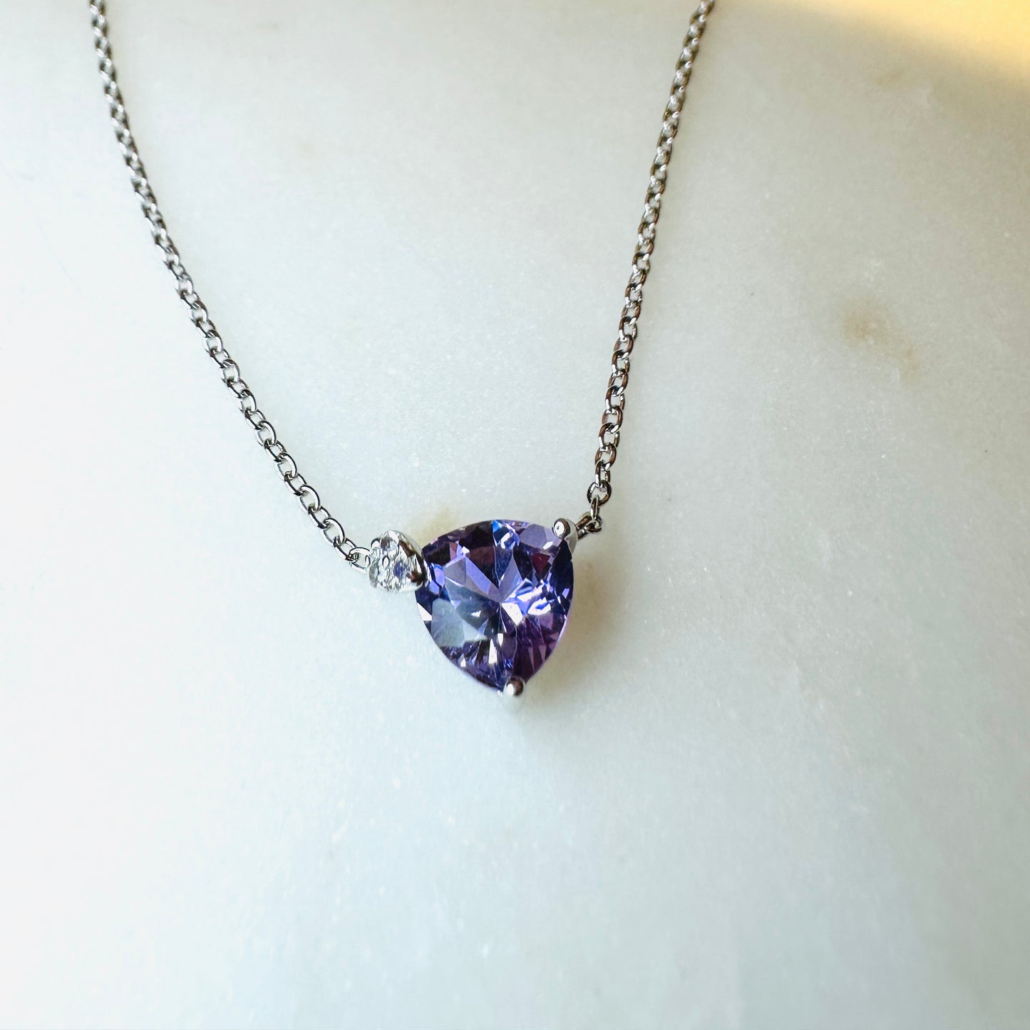 Brazilian Amethyst, White Topaz on Rhodium-finished 925 Sterling Silver Necklace