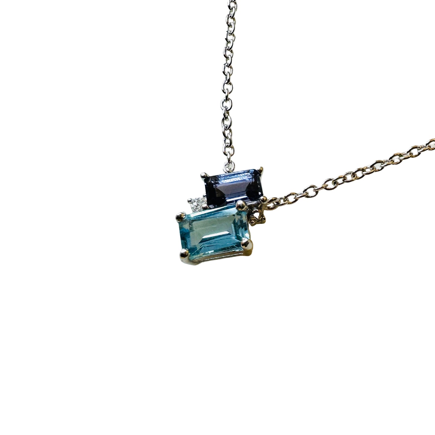 Swiss Topaz and Lolite on Rhodium-finished 925 Sterling Silver Necklace