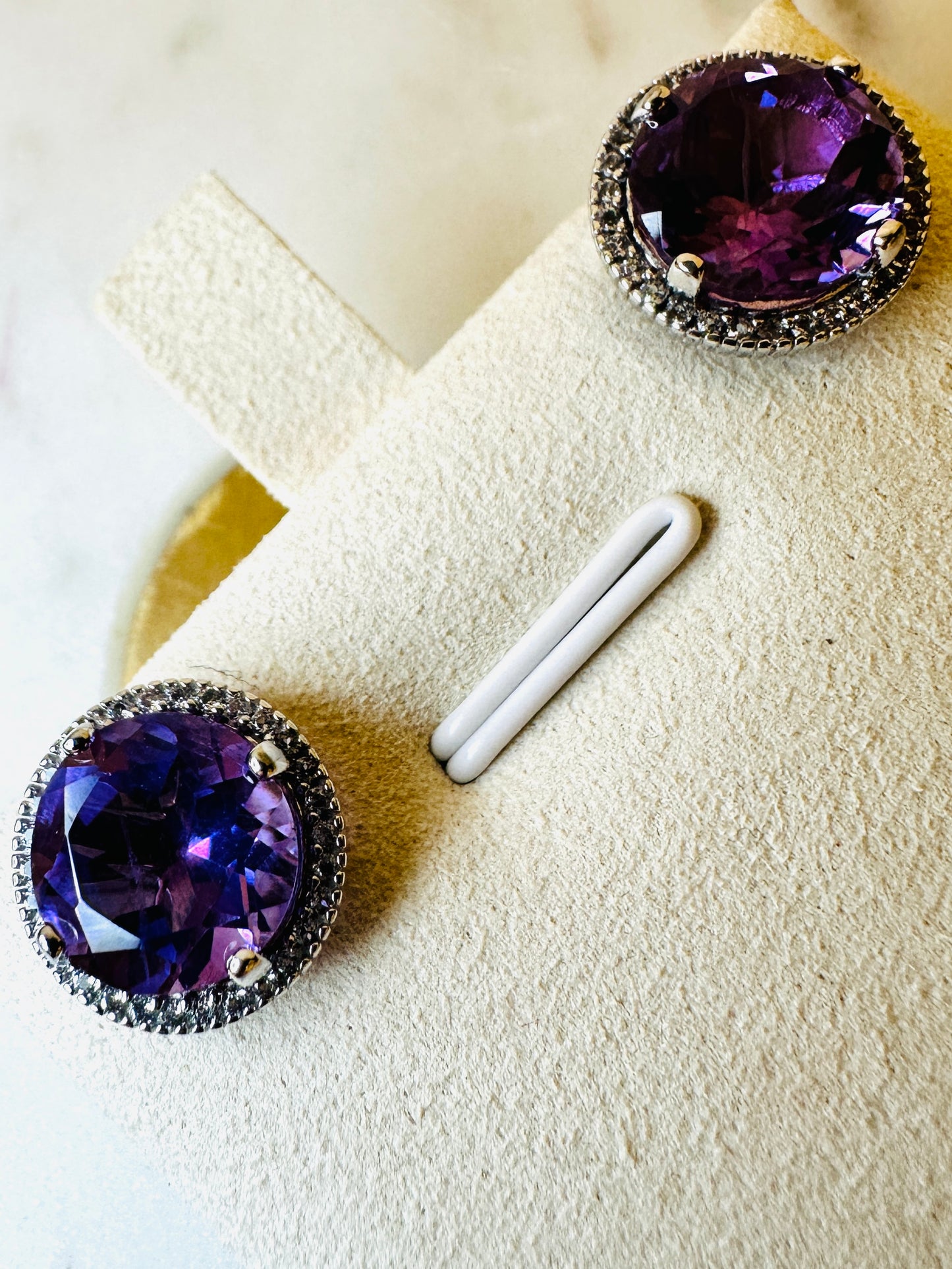 Brazilian Amethyst and White Topaz Studded on Rhodium-finished 925 Sterling Silver Earring