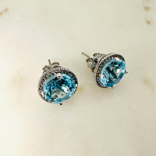Sky Blue Topaz and White Topaz Studded on Rhodium-finished 925 Sterling Silver Earring