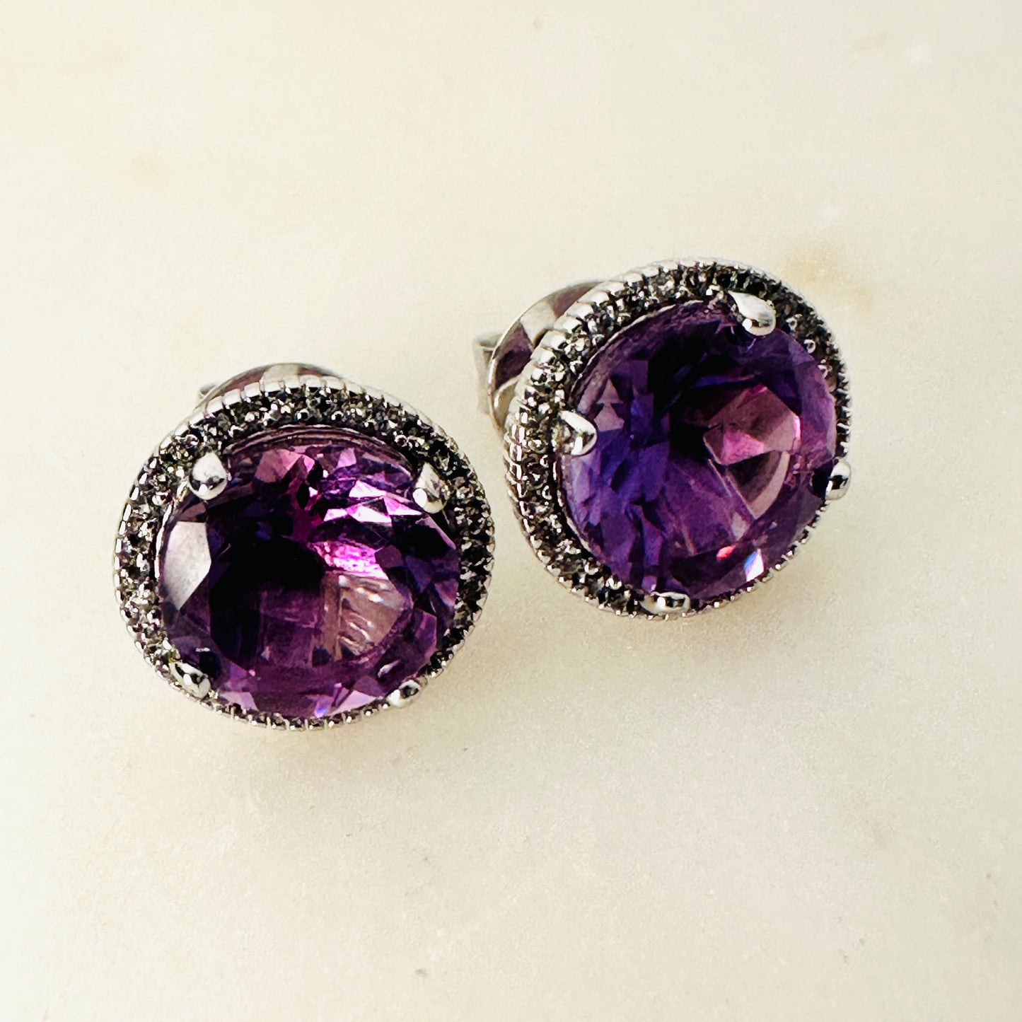 Brazilian Amethyst and White Topaz Studded on Rhodium-finished 925 Sterling Silver Earring