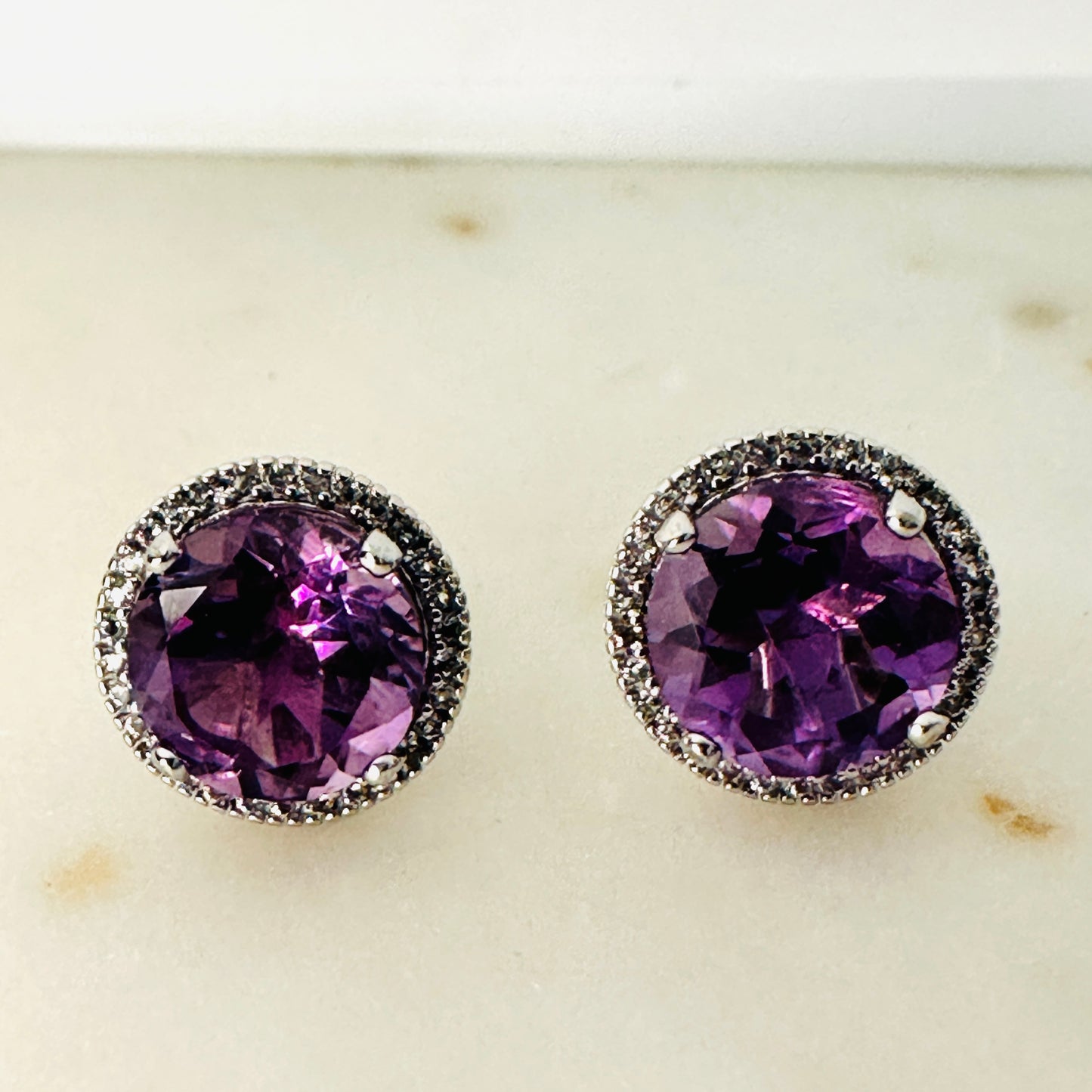 Brazilian Amethyst and White Topaz Studded on Rhodium-finished 925 Sterling Silver Earring