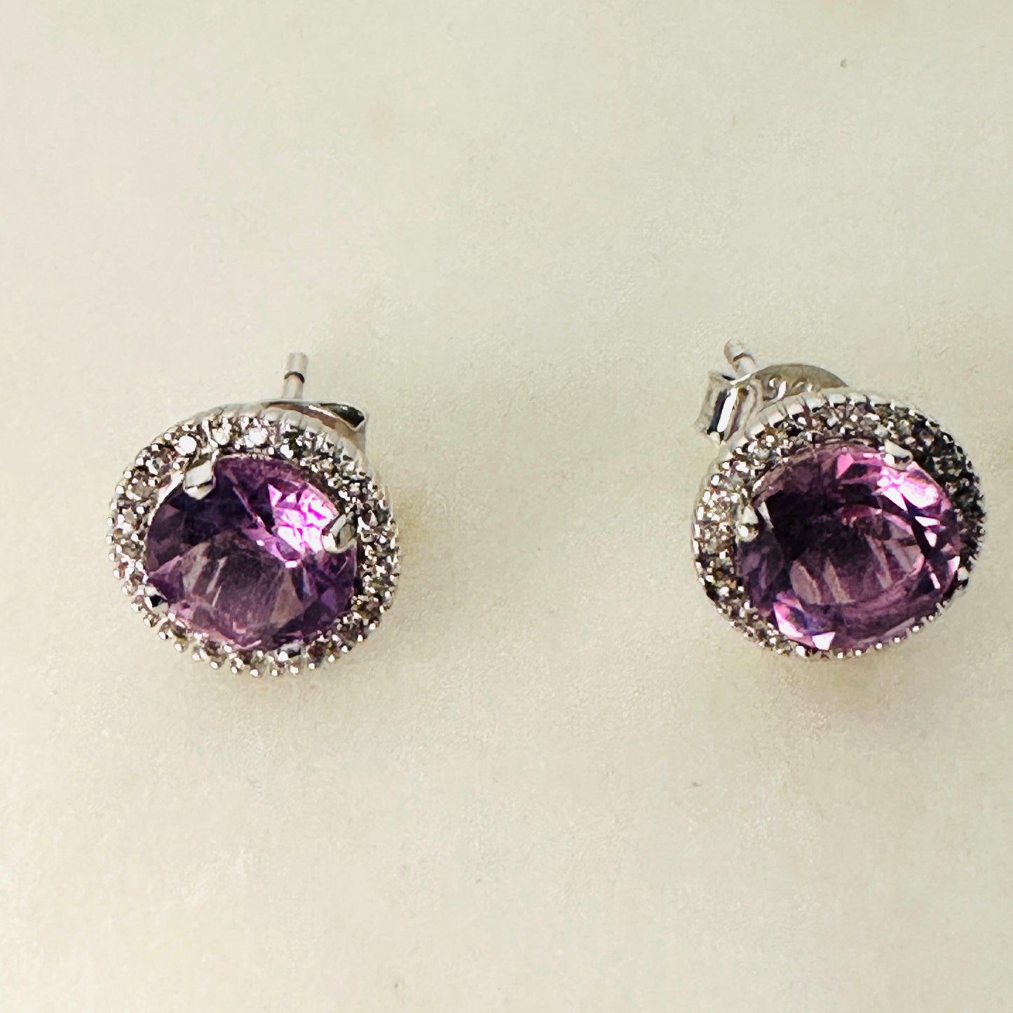 Brazilian Amethyst and White Topaz Studded on Rhodium-finished 925 Sterling Silver Earring