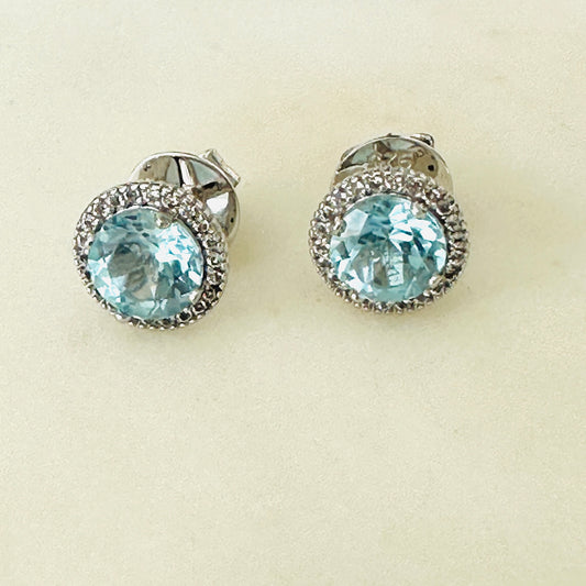 Sky Blue Topaz and White Topaz Studded on Rhodium-finished 925 Sterling Silver Earring
