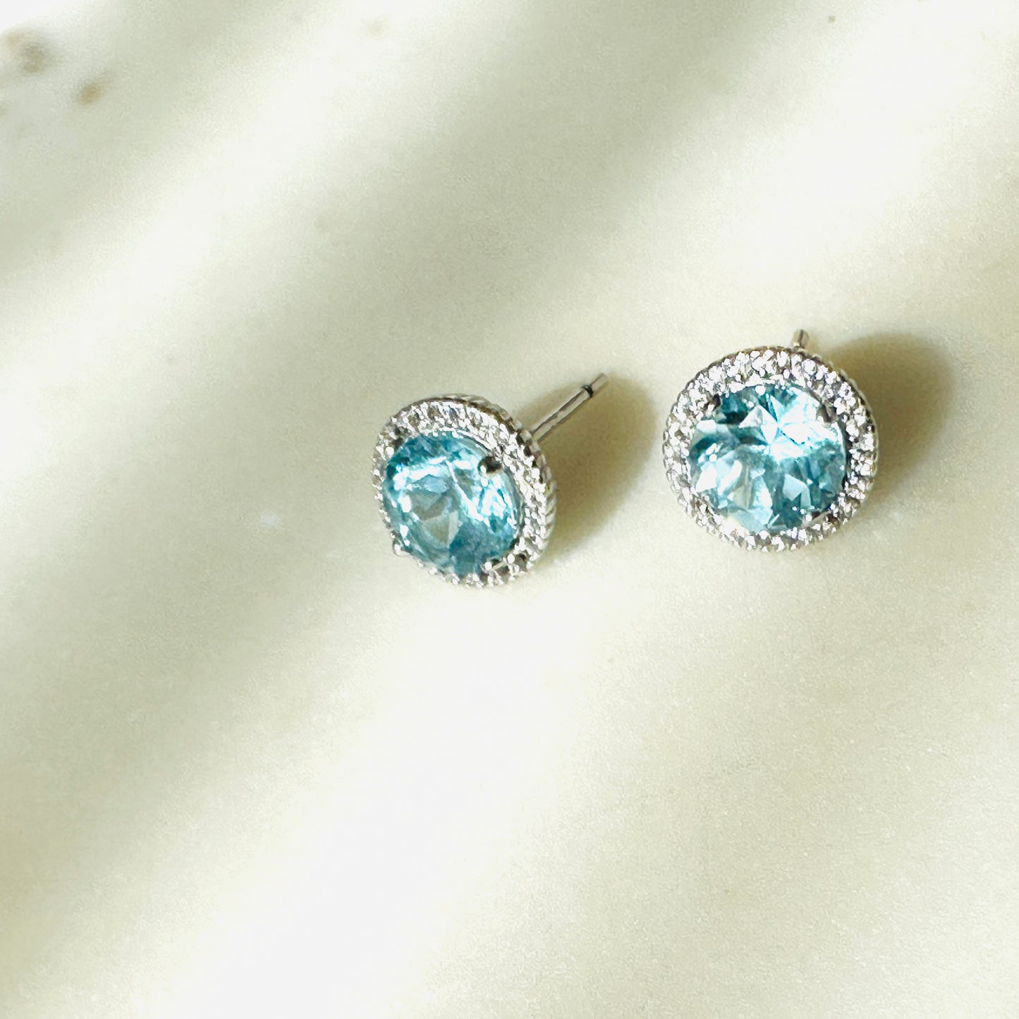 Sky Blue Topaz and White Topaz Studded on Rhodium-finished 925 Sterling Silver Earring