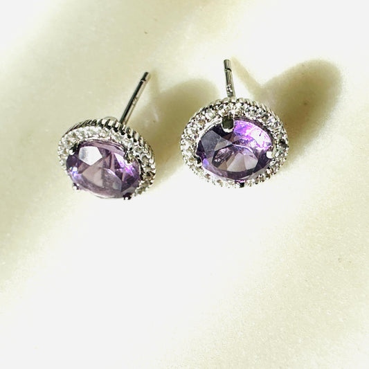 Brazilian Amethyst and White Topaz Studded on Rhodium-finished 925 Sterling Silver Earring