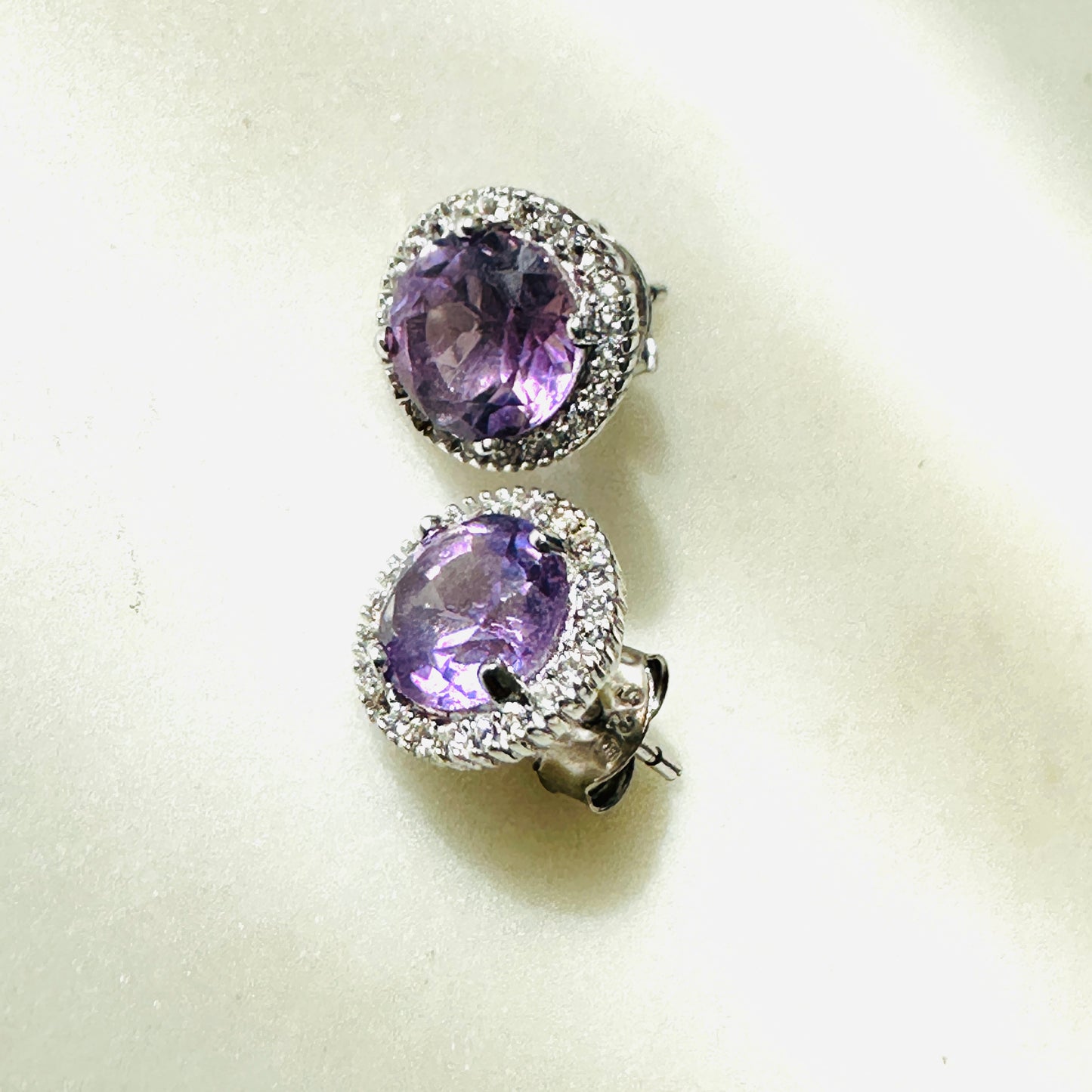 Brazilian Amethyst and White Topaz Studded on Rhodium-finished 925 Sterling Silver Earring