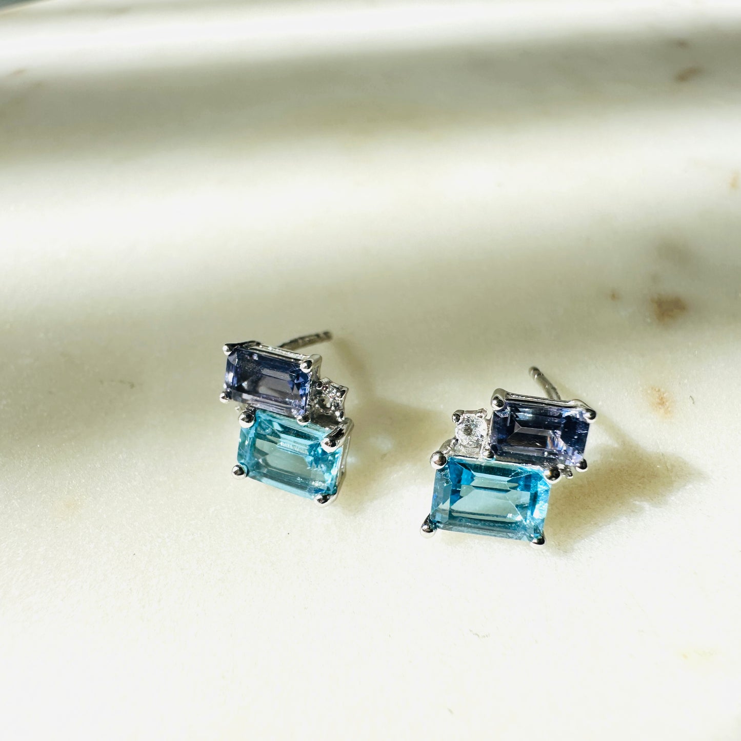 Swiss Topaz and Lolite on Rhodium-finished 925 Sterling Silver Earrings