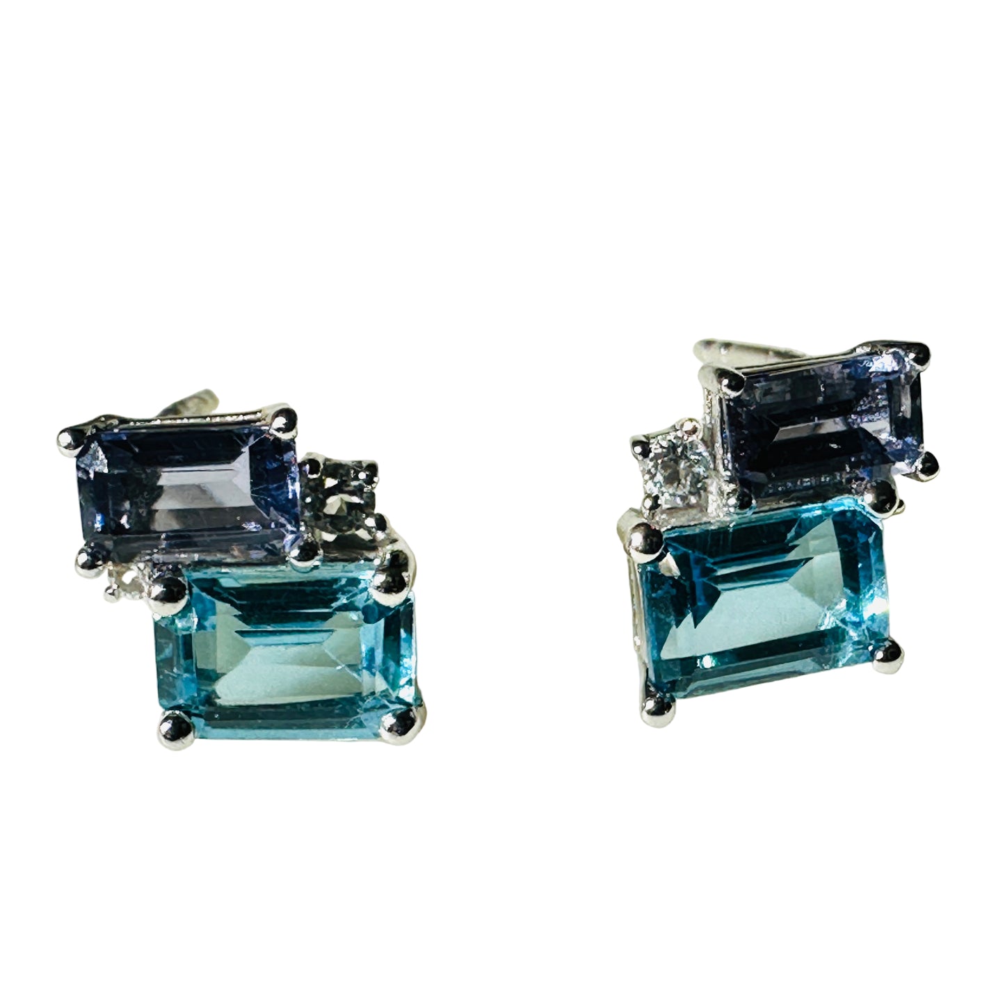Swiss Topaz and Lolite on Rhodium-finished 925 Sterling Silver Earrings