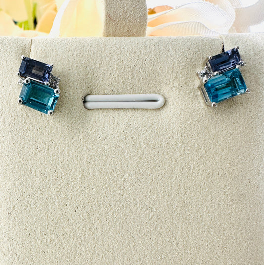 Swiss Topaz and Lolite on Rhodium-finished 925 Sterling Silver Earrings