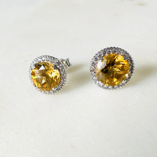 Citrine and White Topaz Studded on Rhodium-finished 925 Sterling Silver Earring