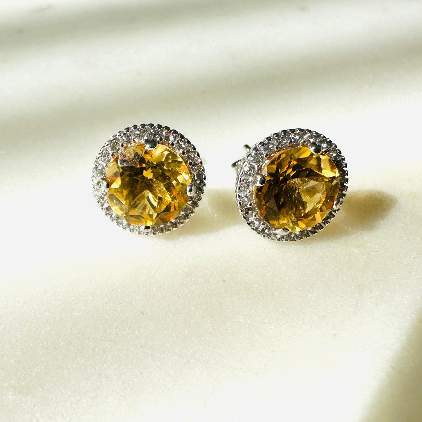 Citrine and White Topaz Studded on Rhodium-finished 925 Sterling Silver Earring