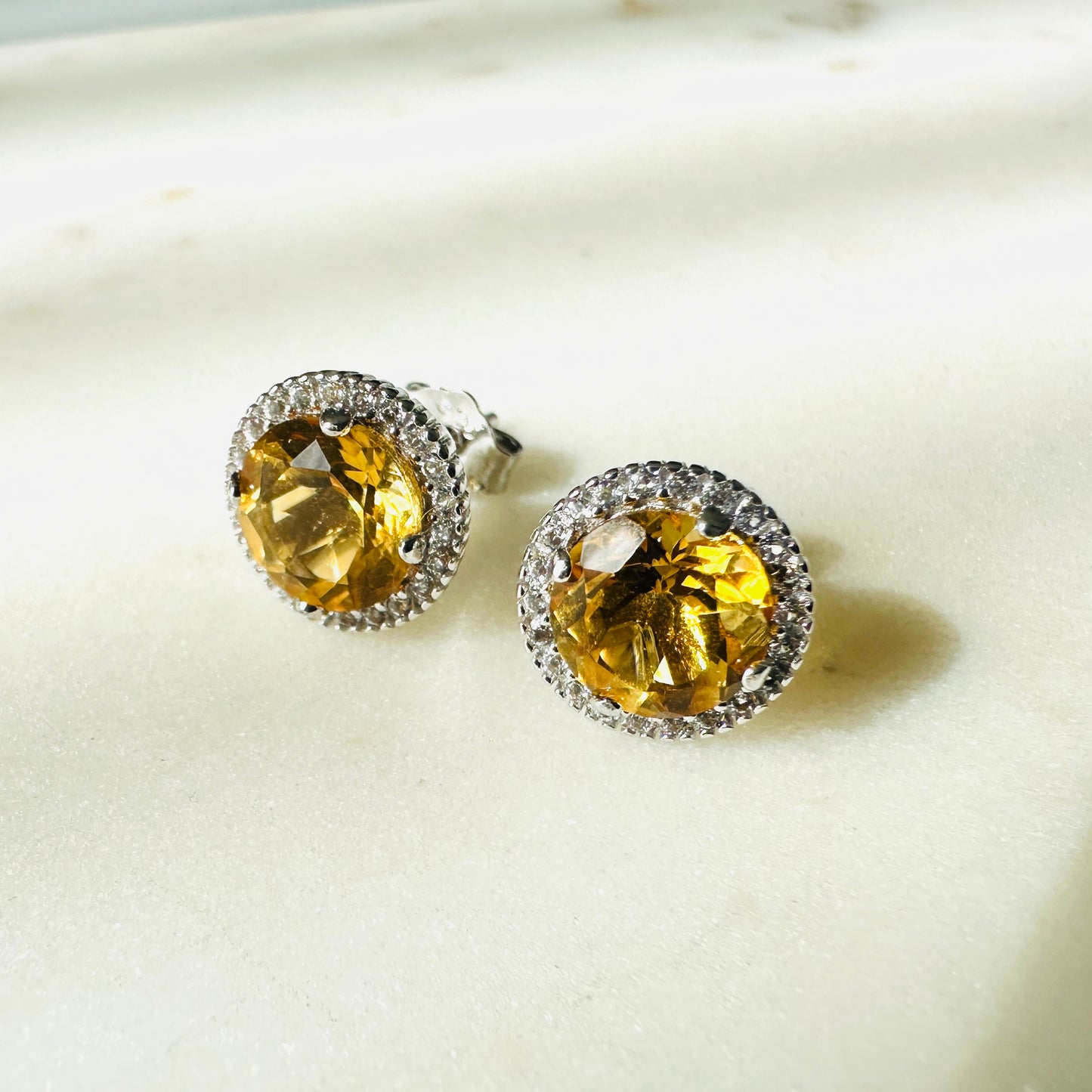 Citrine and White Topaz Studded on Rhodium-finished 925 Sterling Silver Earring