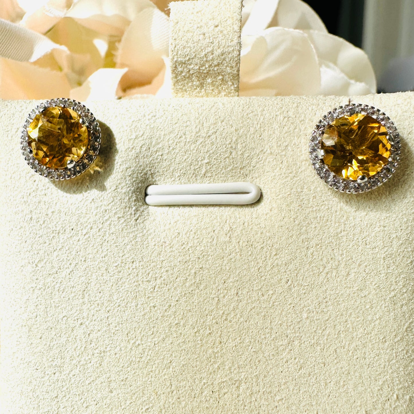 Citrine and White Topaz Studded on Rhodium-finished 925 Sterling Silver Earring