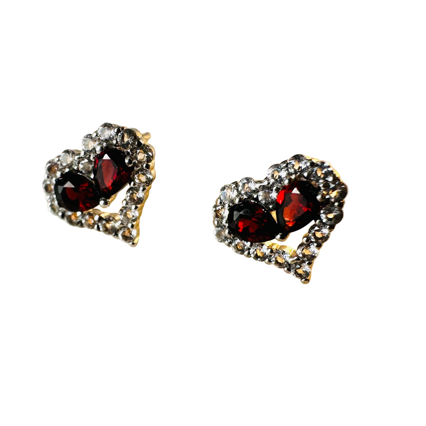 Garnet and White Topaz Heart on Rhodium-finished 925 Sterling Silver Earring