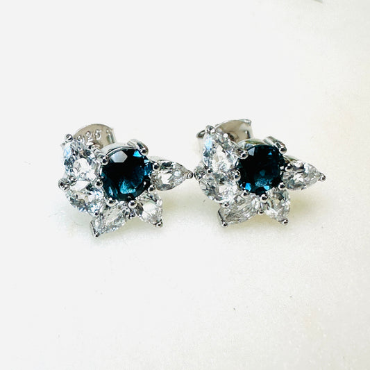 London Topaz and White Topaz on Rhodium-finished 925 Sterling Silver Earring