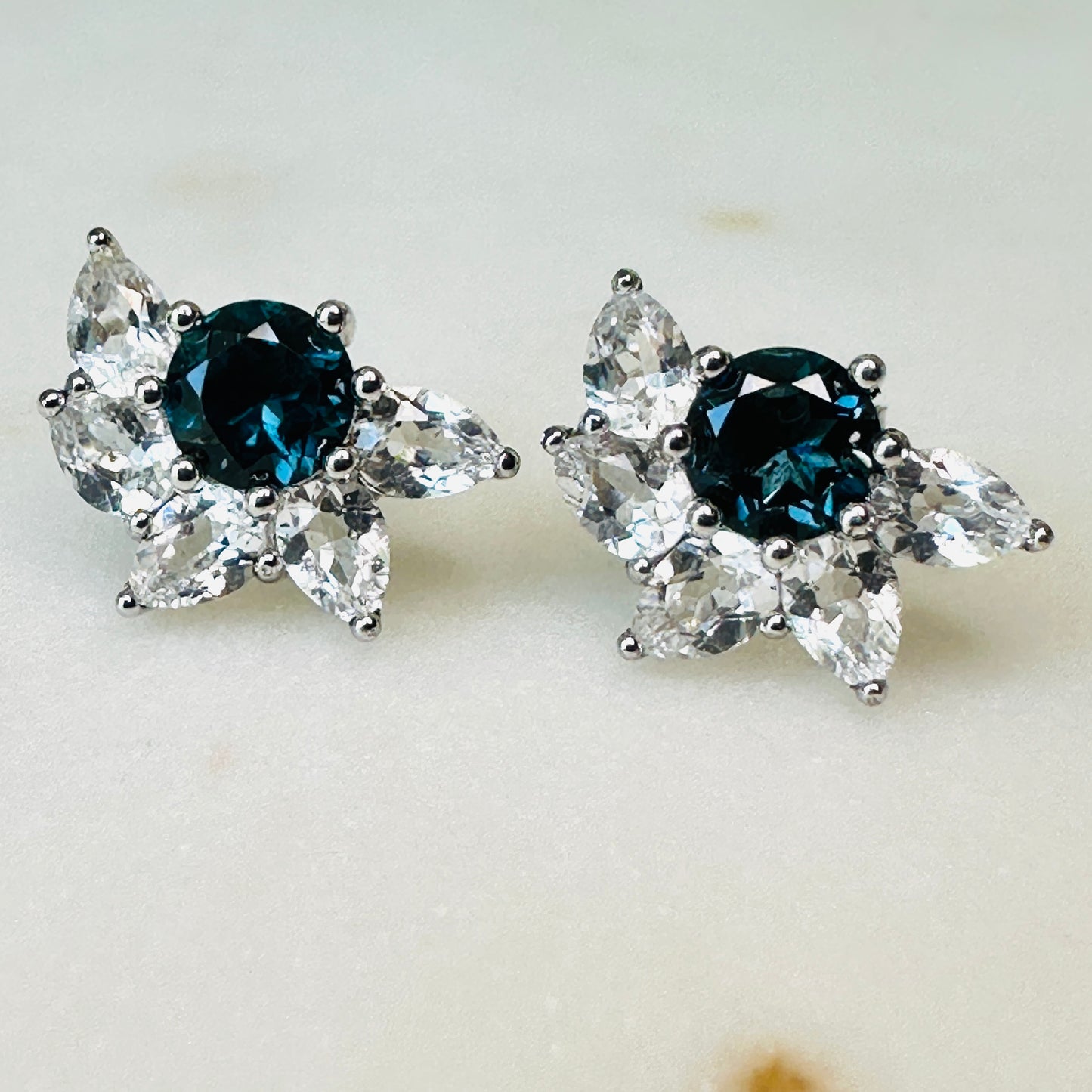London Topaz and White Topaz on Rhodium-finished 925 Sterling Silver Earring