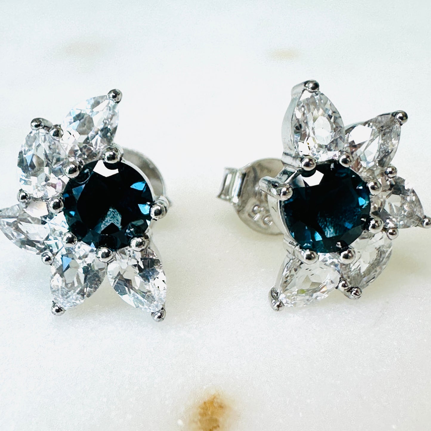 London Topaz and White Topaz on Rhodium-finished 925 Sterling Silver Earring