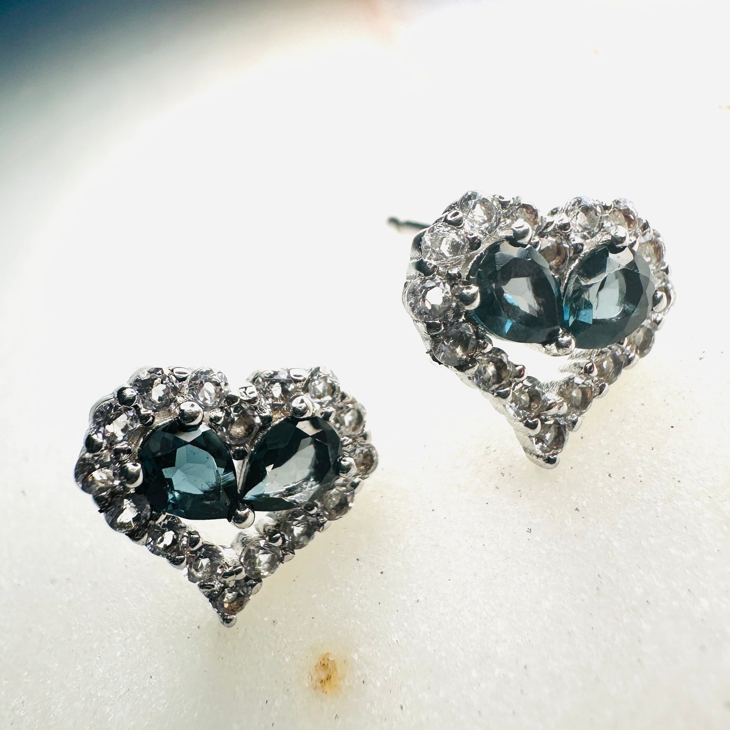 London Topaz and White Topaz Studded Heart on Rhodium-finished 925 Sterling Silver Earring