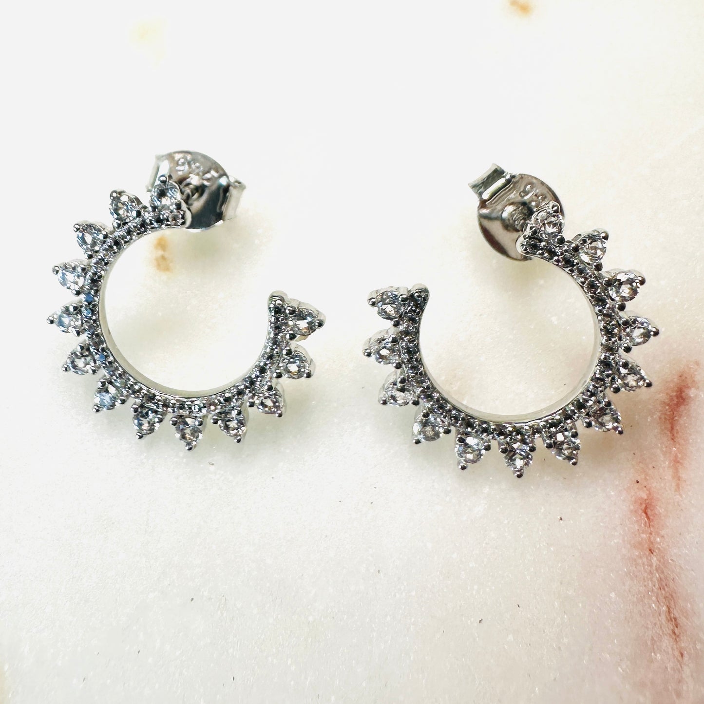 White Topaz Studded C Shape on Rhodium-finished 925 Sterling Silver Earring