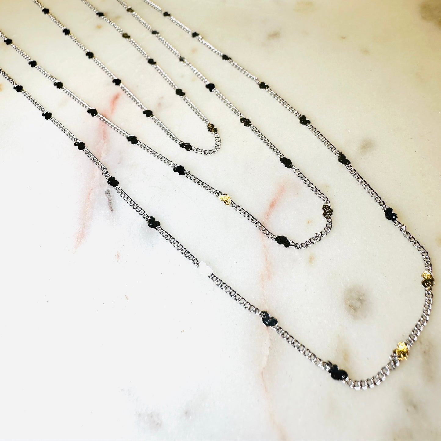 Delicate Mini Hearts White Rhodium Plated Choker - Necklace