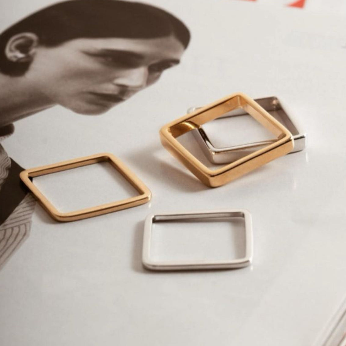 Square Band White Rhodium Plated Ring