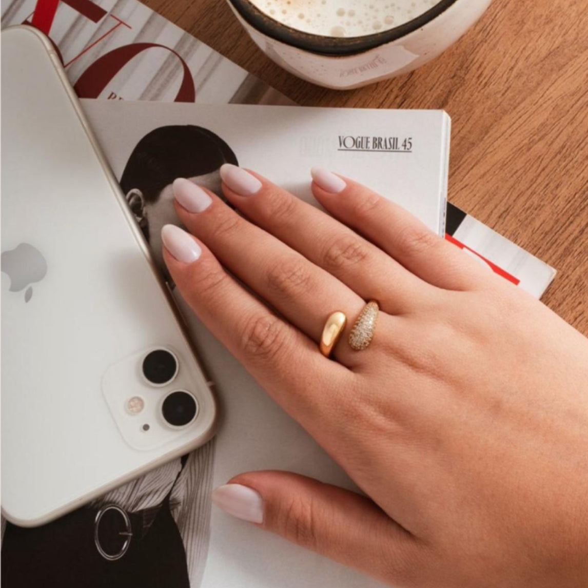 18K Gold Plated Studded Adjustable Domed Ring