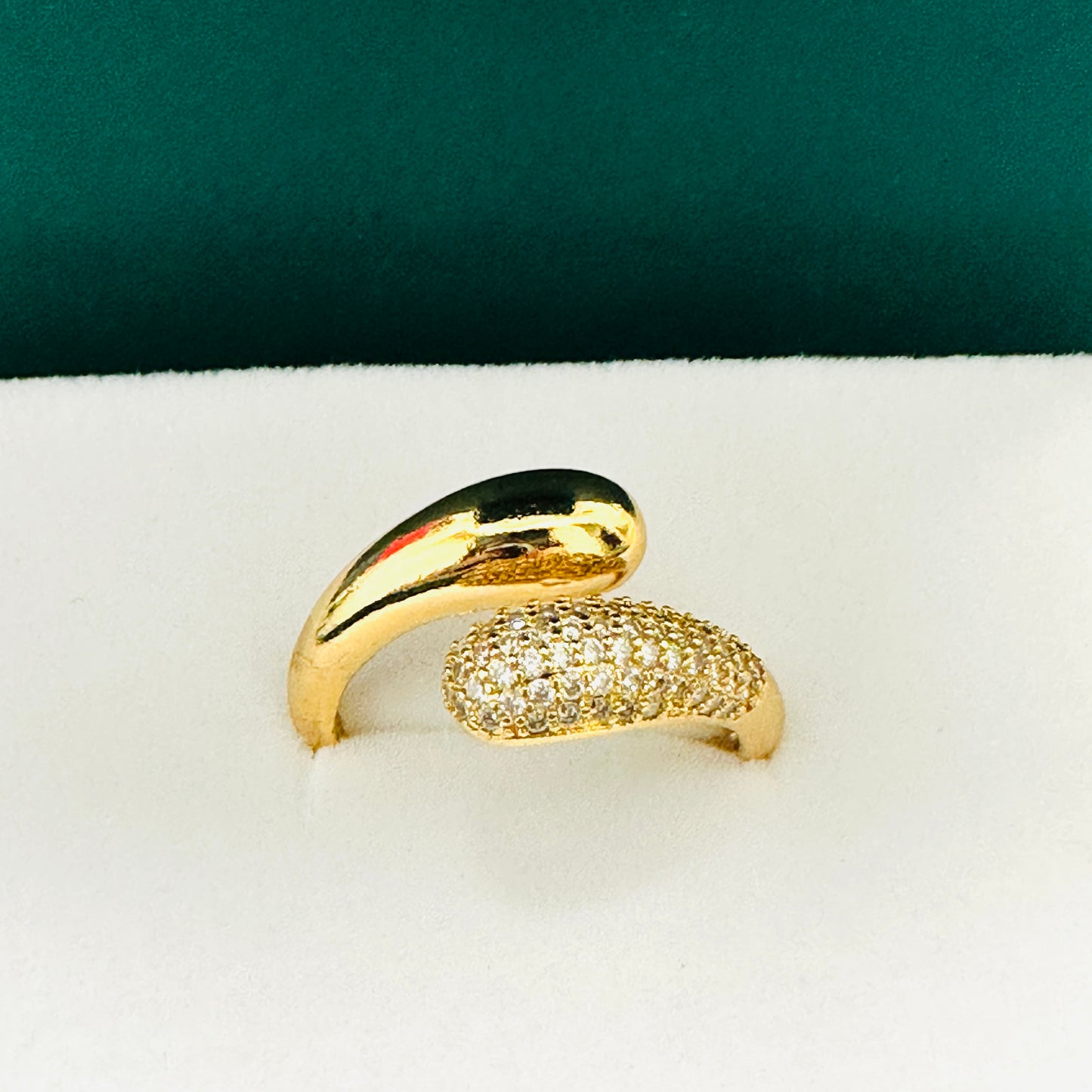 18K Gold Plated Studded Adjustable Domed Ring