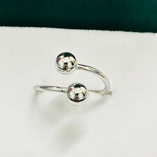Thin Adjustable with Balls White Rhodium Plated Ring
