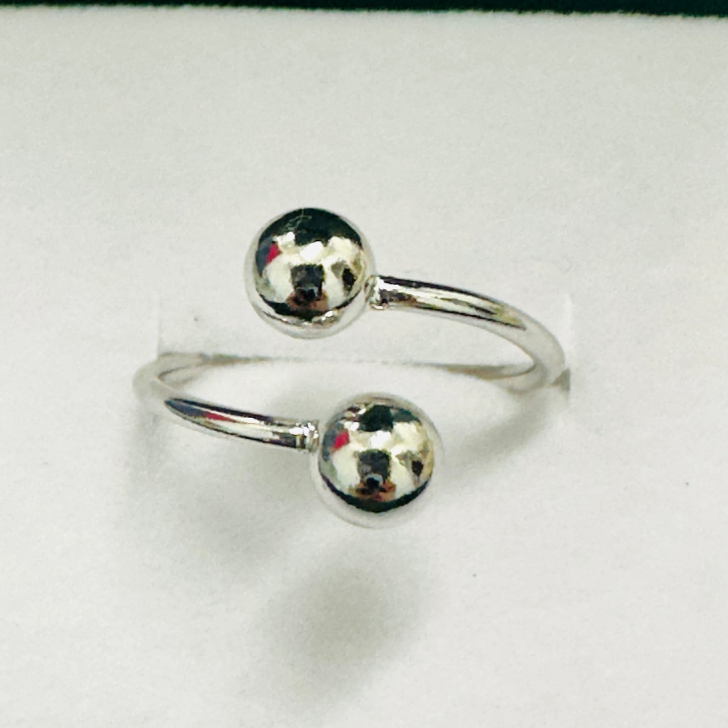 Thin Adjustable with Balls White Rhodium Plated Ring