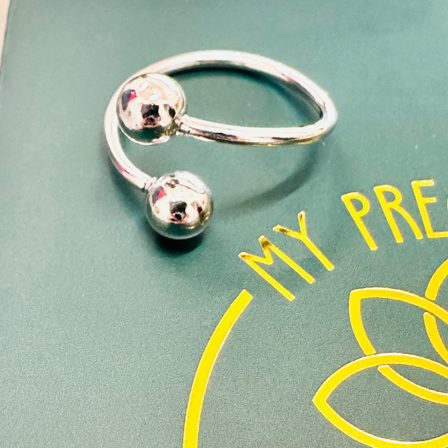 Thin Adjustable with Balls White Rhodium Plated Ring