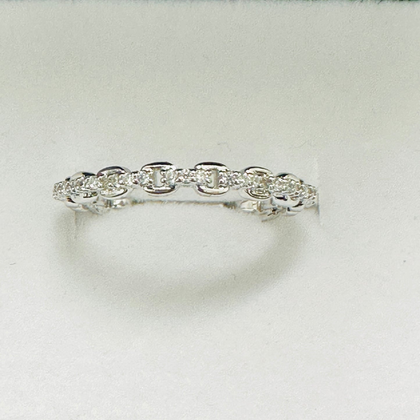 Thin Adjustable Mini Zircons on Links White Rhodium Plated Ring