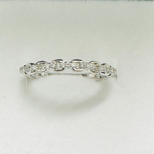 Thin Adjustable Mini Zircons on Links White Rhodium Plated Ring