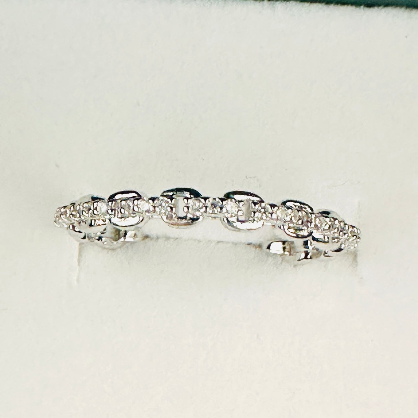 Thin Adjustable Mini Zircons on Links White Rhodium Plated Ring