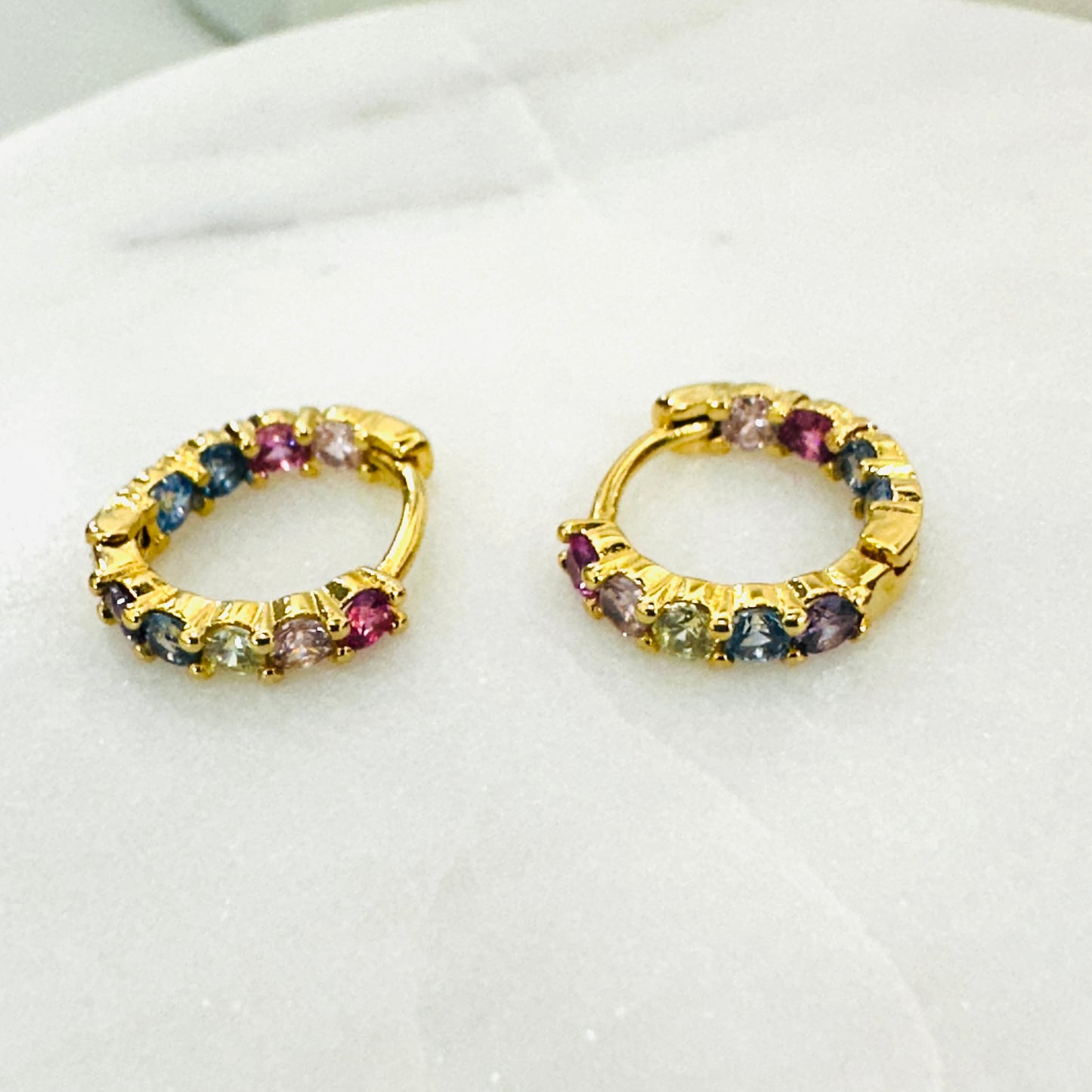 Colorful Studded Click 18K Gold Plated Earrings