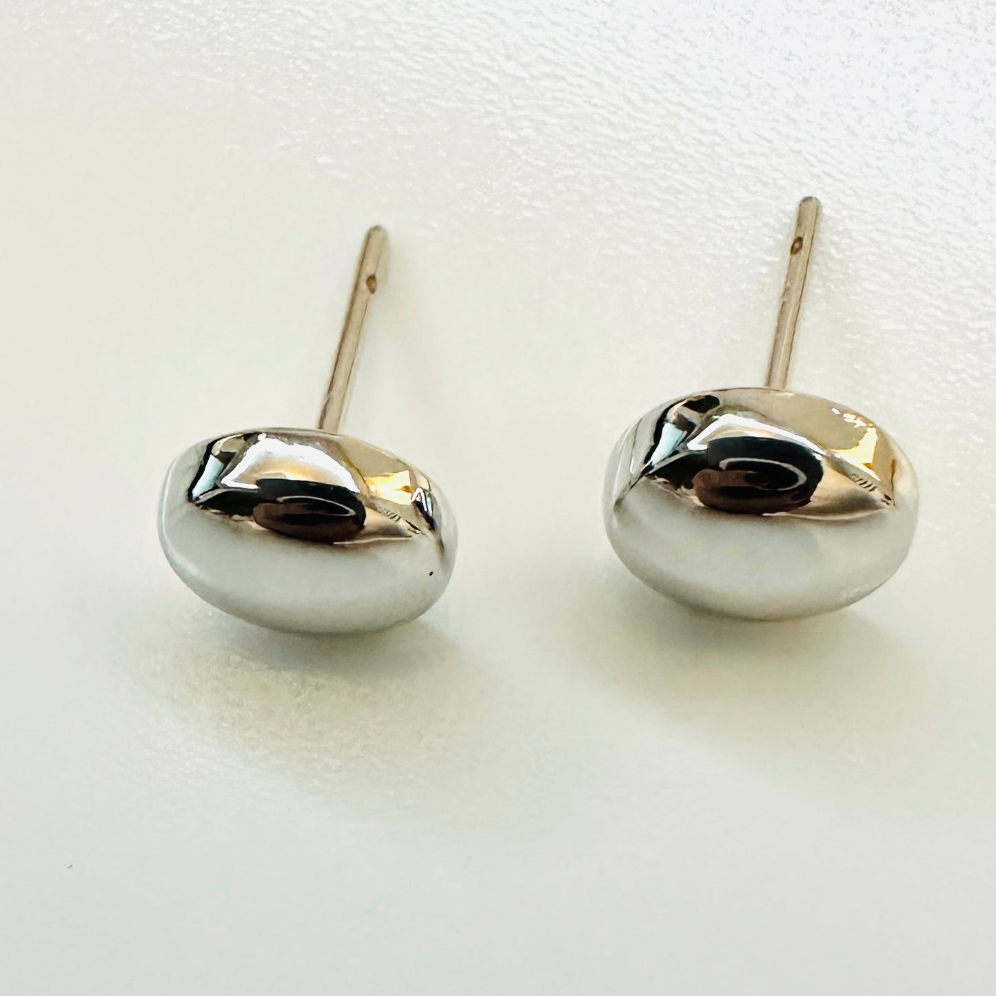 Flat Dome Stud White Rhodium Plated Earrings