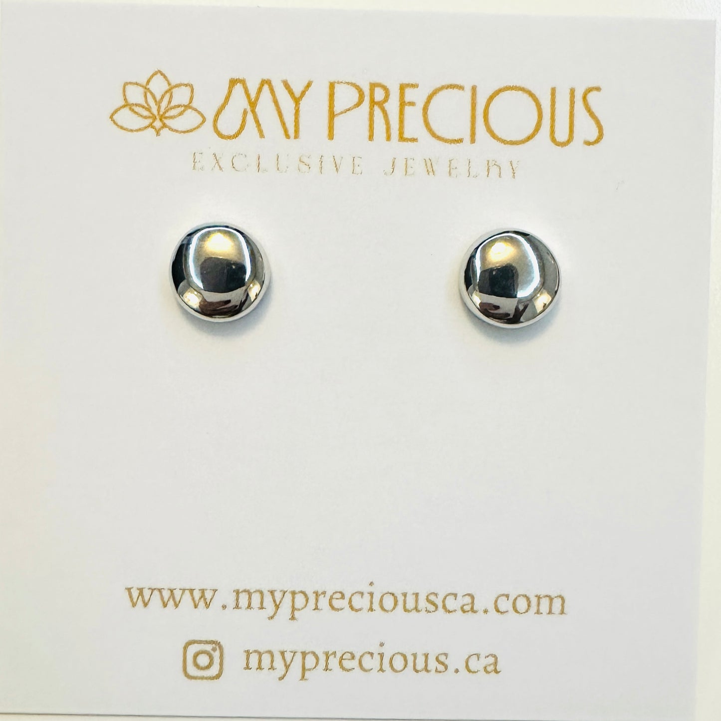 Flat Dome Stud White Rhodium Plated Earrings