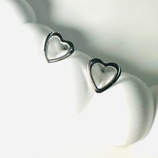Delicate Open Heart Stud White Rhodium Plated Earrings