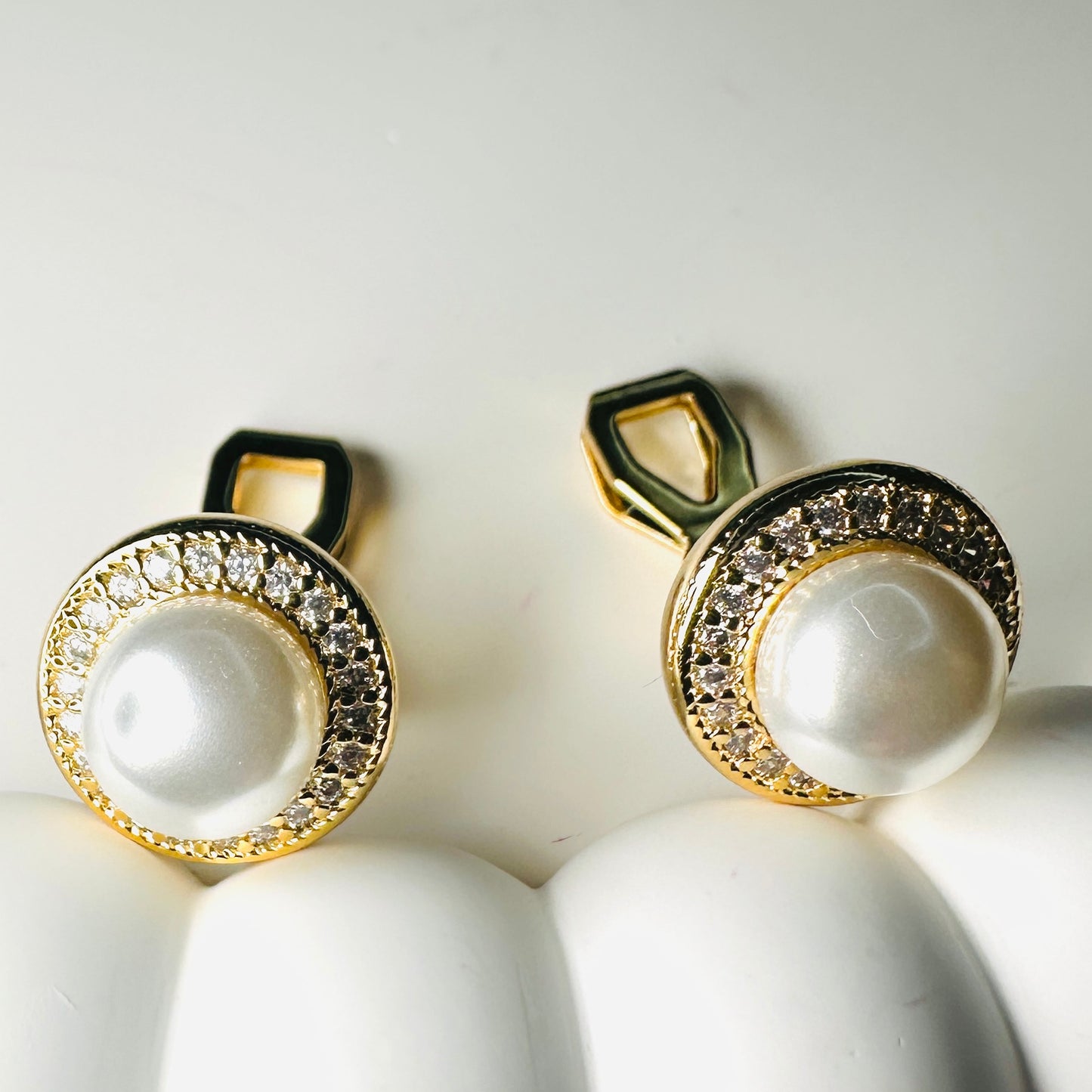 Pearl with Studded Round Clip-on 18K Gold Plated Earrings